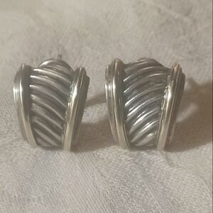 David Yurman Thoroughbred Omega Back Earrings, SS & 14k